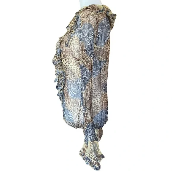 NWT 90s Y2K Vintage MK Solo Animal Print Sheer Ruffle Blouse Lace. Size XL - Picture 6 of 12